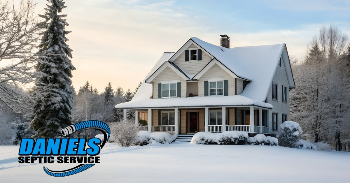 michigan home covered in snow with daniels septic service logo